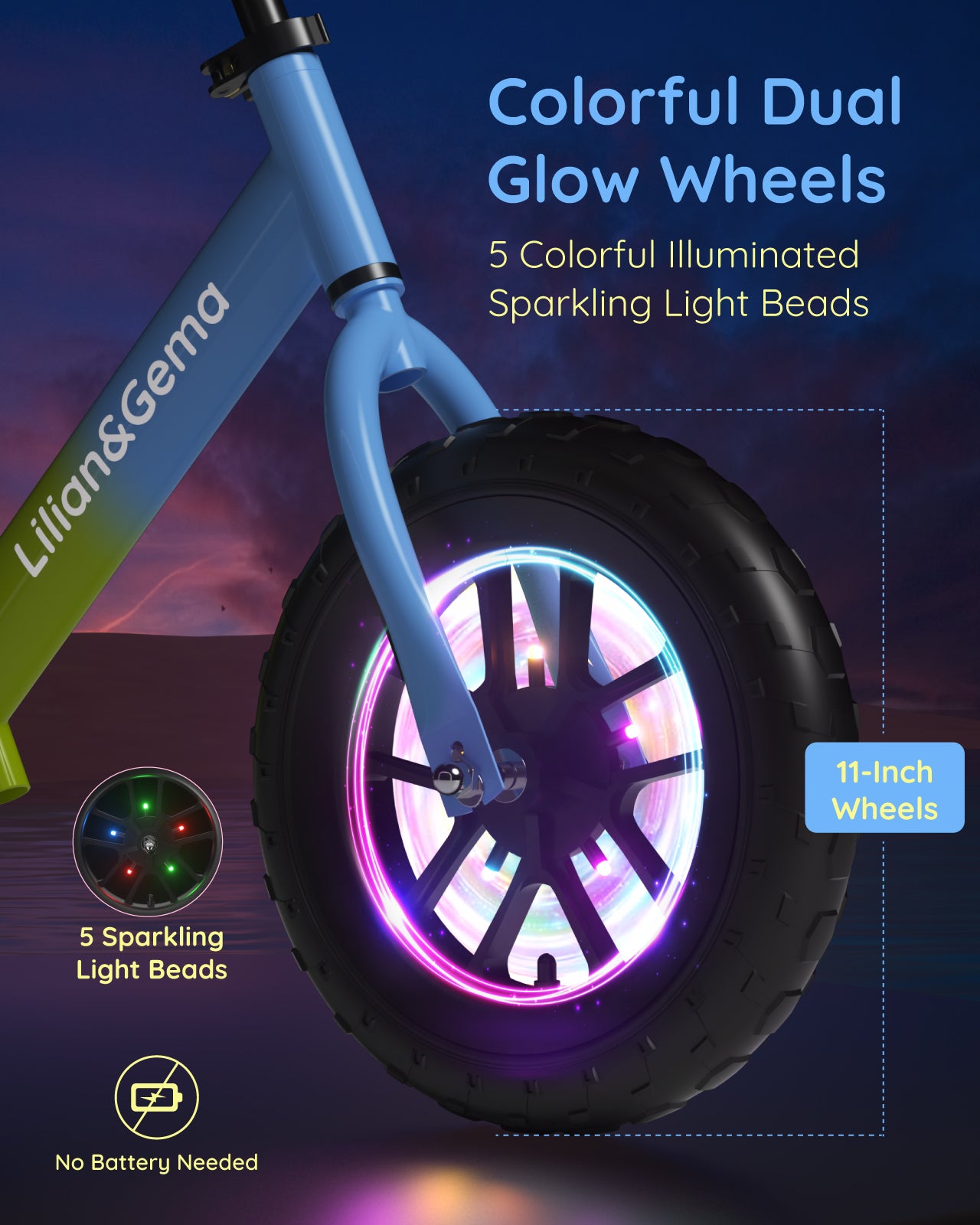 Lilian&Gema Balance Bike, Colorful Lighting Toddler Balance Bike, No Pedal Toddler Bikes with Adjustable Handlebar & Seat, 12-Inch Wheel, Suitable for Boys and Girls Ages 2 3 4 5(复制)
