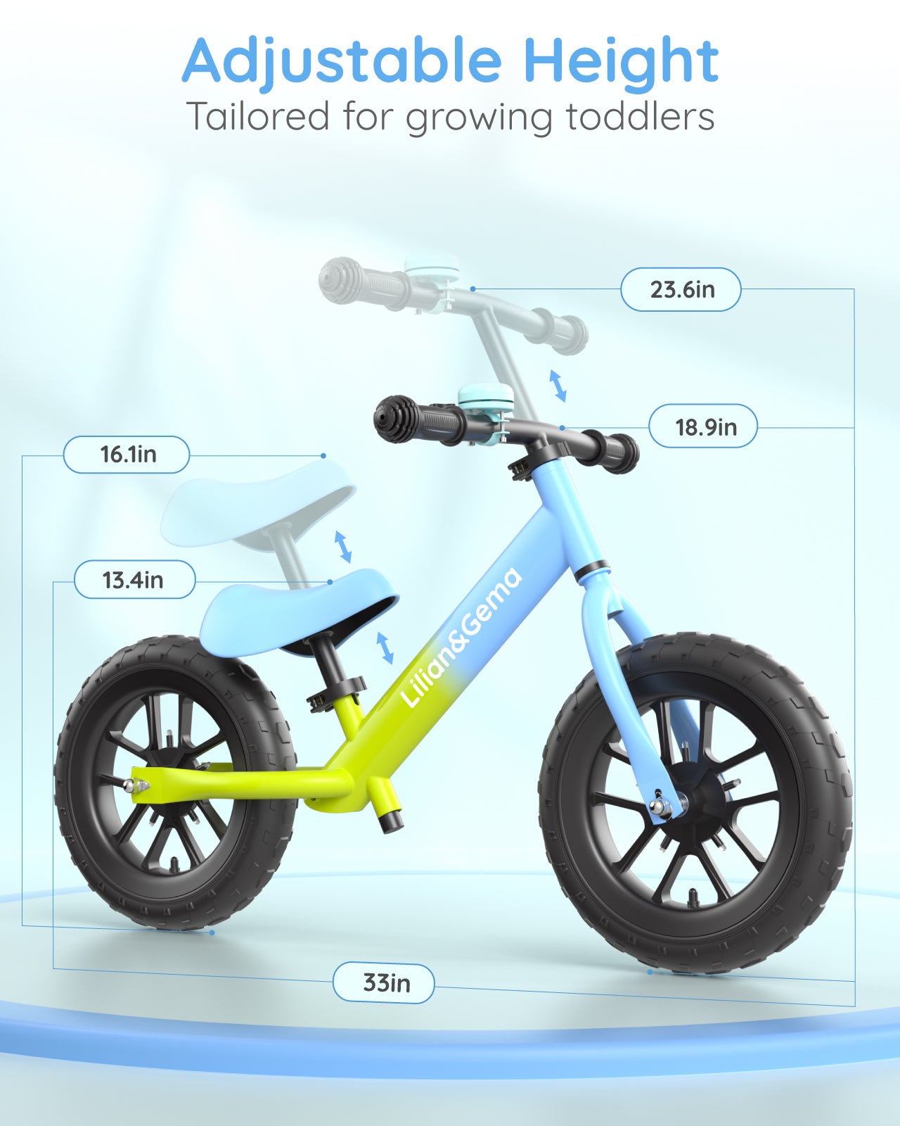 Lilian&Gema Balance Bike, Colorful Lighting Toddler Balance Bike, No Pedal Toddler Bikes with Adjustable Handlebar & Seat, 12-Inch Wheel, Suitable for Boys and Girls Ages 2 3 4 5(复制)