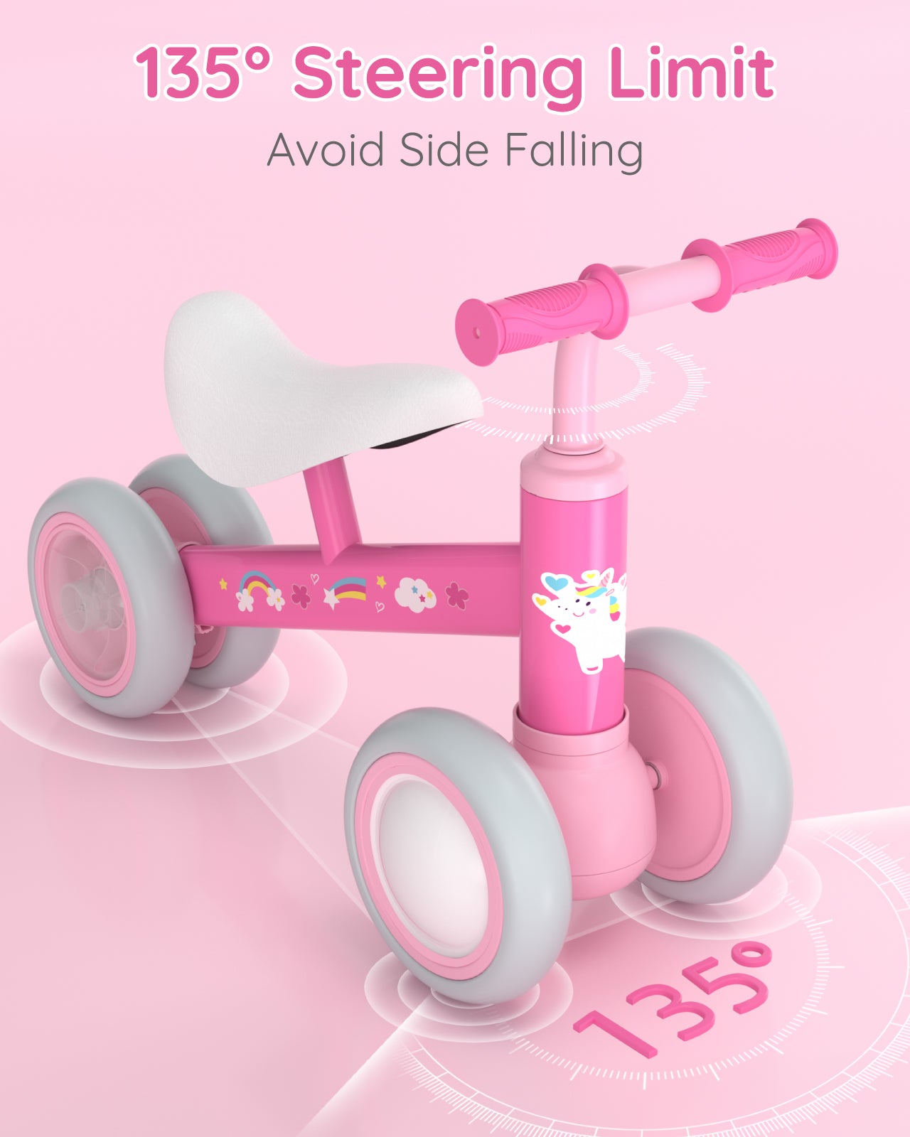 Lilian&Gema Colorful Lighting Baby Balance Bike for 1 Year Old Boys Girls, 12-24 Months Toddler Balance Bike, No Pedal 4 Wheels Toddler Bike with Soft Seat, Toddler First Bike, 1st Birthday Gifts