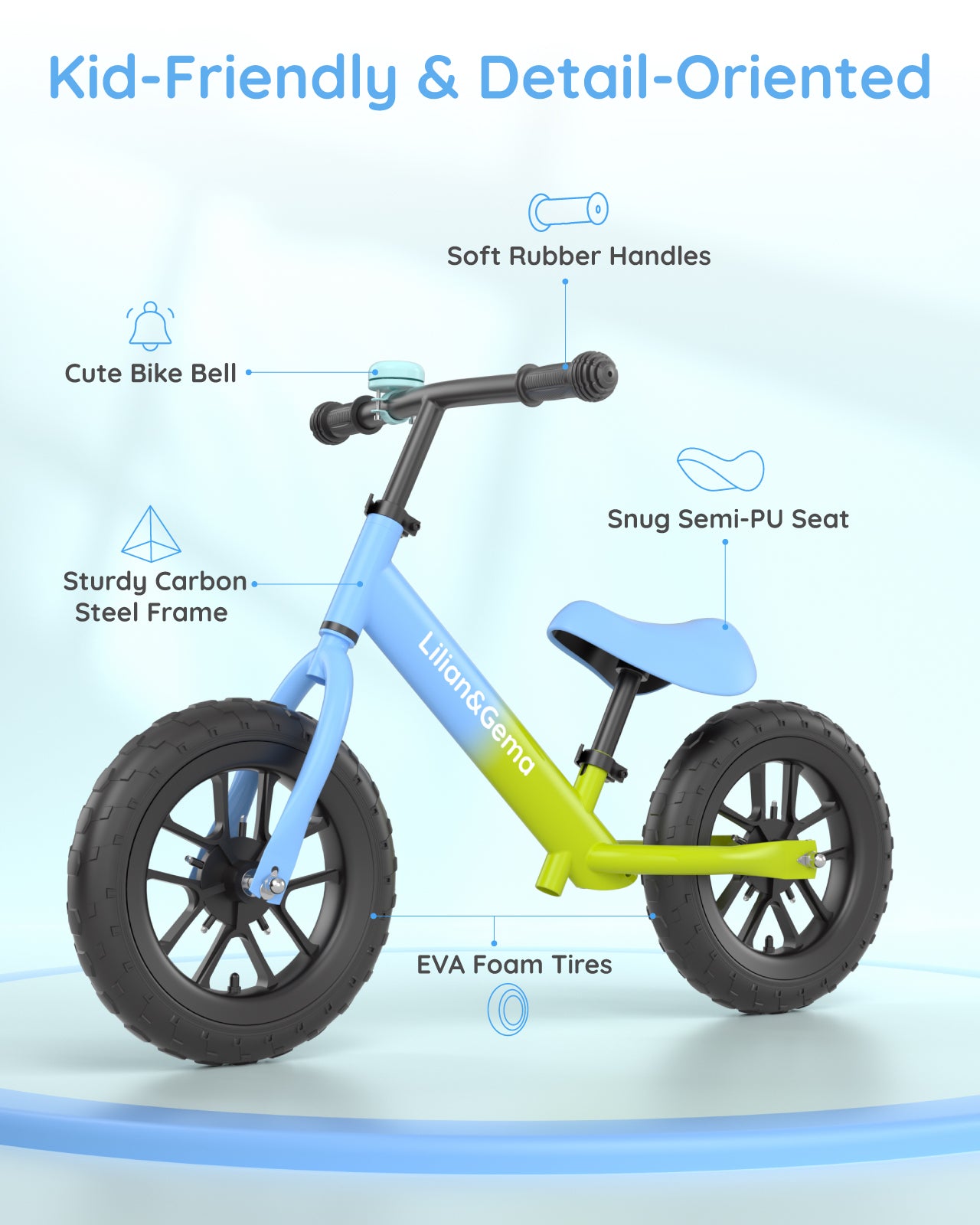Lilian&Gema Balance Bike, Colorful Lighting Toddler Balance Bike, No Pedal Toddler Bikes with Adjustable Handlebar & Seat, 12-Inch Wheel, Suitable for Boys and Girls Ages 2 3 4 5(复制)
