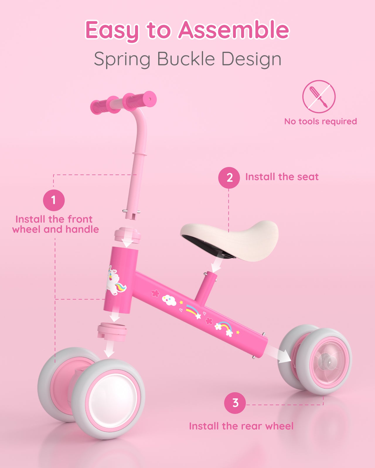 Lilian&Gema Colorful Lighting Baby Balance Bike for 1 Year Old Boys Girls, 12-24 Months Toddler Balance Bike, No Pedal 4 Wheels Toddler Bike with Soft Seat, Toddler First Bike, 1st Birthday Gifts
