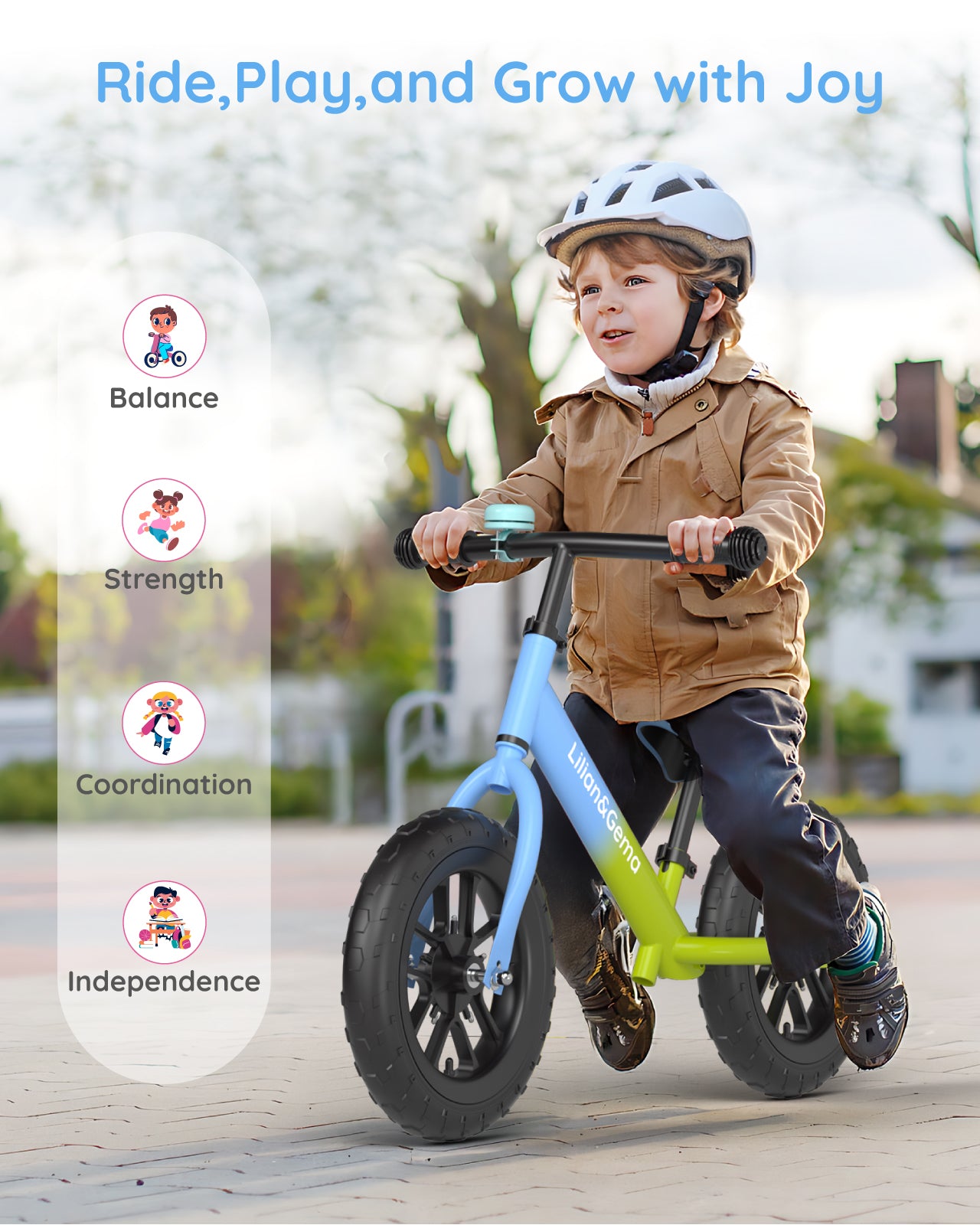 Lilian&Gema Balance Bike, Colorful Lighting Toddler Balance Bike, No Pedal Toddler Bikes with Adjustable Handlebar & Seat, 12-Inch Wheel, Suitable for Boys and Girls Ages 2 3 4 5(复制)