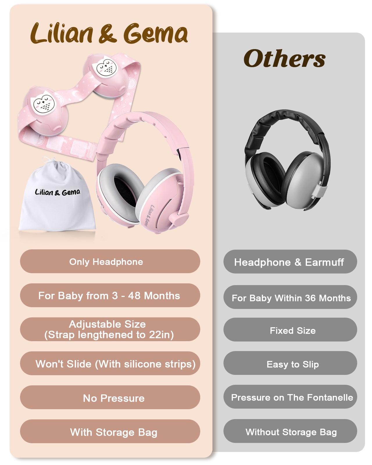 Lilian&Gema 2-in-1 Baby Ear Muffs Noise Protection, Adjustable Baby Headphones with Band, Owls Noise Cancelling Headphones for Baby & Toddler up to 4 Years, Baby Airplane Essentials/Outdoor, Pink