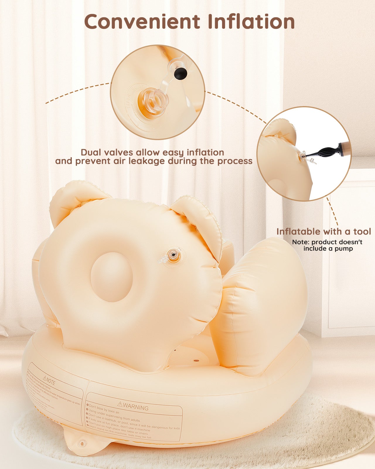 Inflatable Baby Seat for Babies 3-36 Months, Lilian&Gema Baby Chair sit me up, Built-in Pump Quick Inflate, Soft Support, Easy Upright Baby Seats for Infants for Sitting Up
