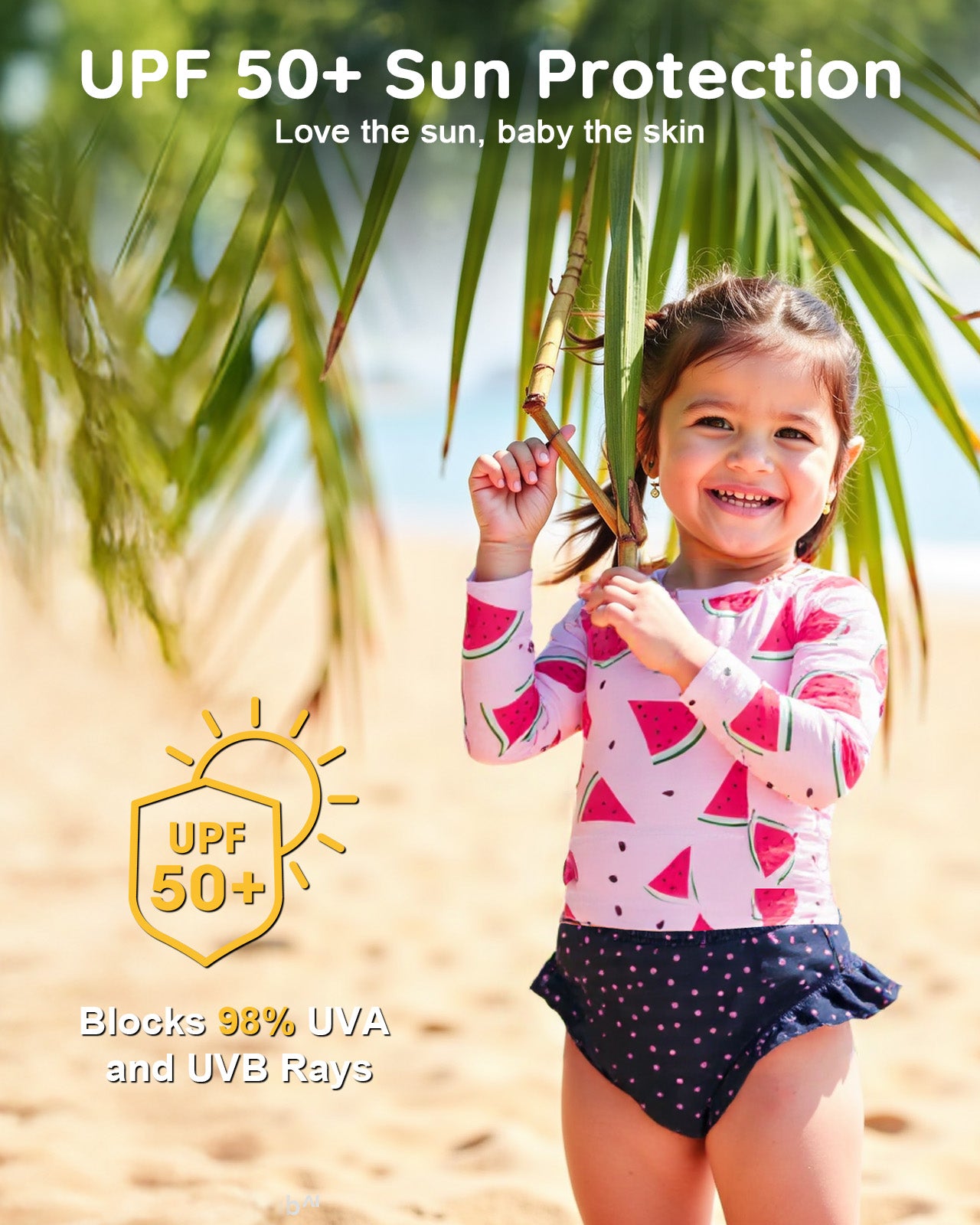 Lilian & Gema 4-Piece Baby Toddler Girl Swimsuit Set - Tankini & Rash Guard Girls Bathing Suit with UPF 50+ Sun Protection, Watermelon, 2T