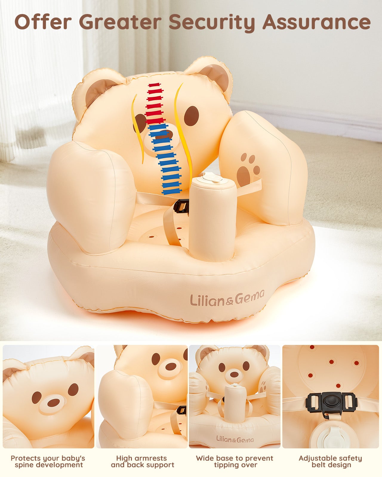 Inflatable Baby Seat for Babies 3-36 Months, Lilian&Gema Baby Chair sit me up, Built-in Pump Quick Inflate, Soft Support, Easy Upright Baby Seats for Infants for Sitting Up