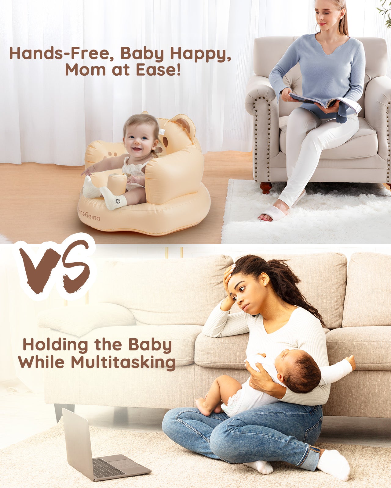 Inflatable Baby Seat for Babies 3-36 Months, Lilian&Gema Baby Chair sit me up, Built-in Pump Quick Inflate, Soft Support, Easy Upright Baby Seats for Infants for Sitting Up
