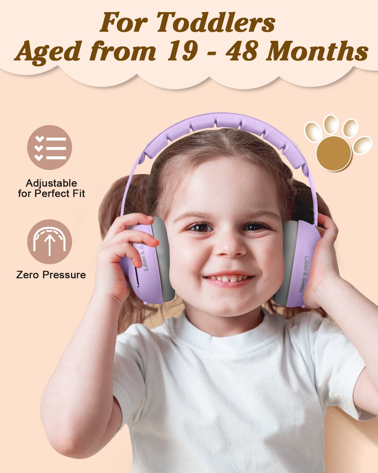 Lilian&Gema 2-in-1 Baby Ear Muffs Noise Protection, Adjustable Baby Headphones with Stretchy Band, Noise Cancelling Headphones for Baby & Toddler up to 4 Years, Baby Airplane Essentials, Purple