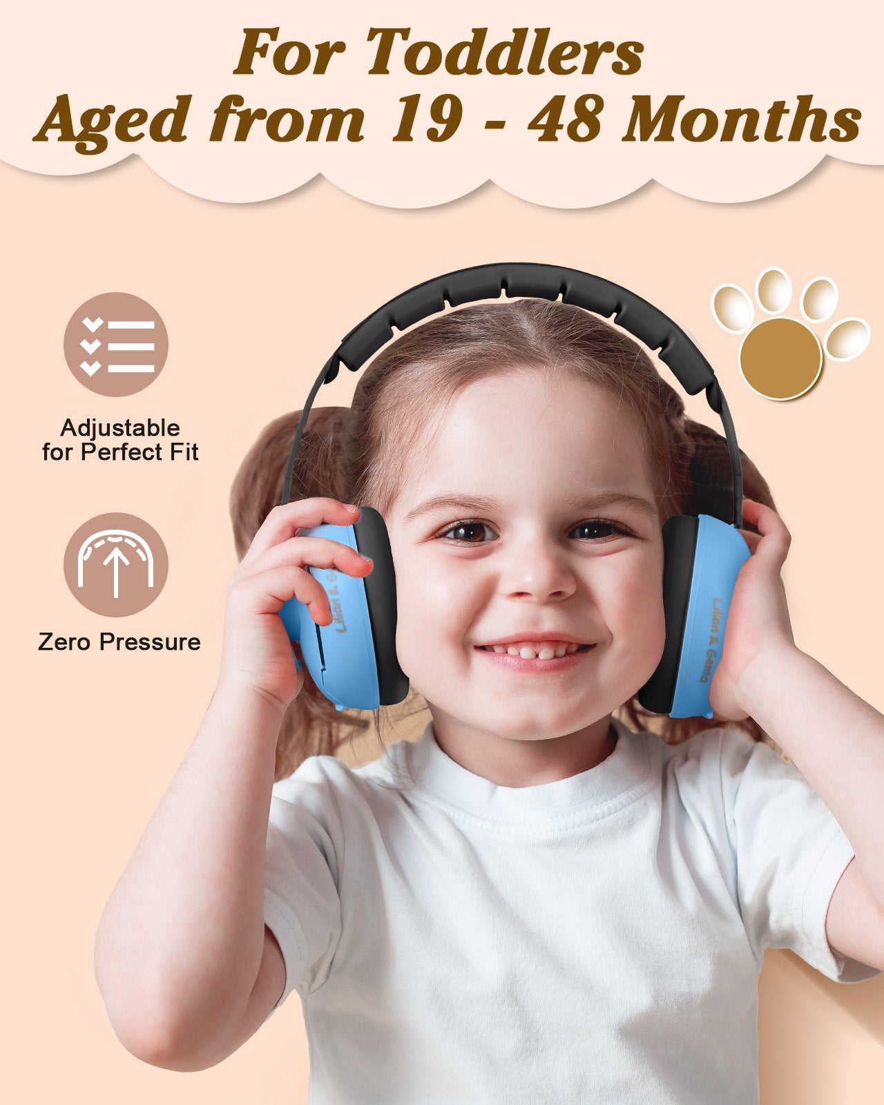 Lilian&Gema 2-in-1 Baby Ear Muffs Noise Protection, Adjustable Baby Headphones with Stretchy Band, Noise Cancelling Headphones for Baby & Toddler up to 4 Years, Baby Airplane Essentials/Outdoor, Black