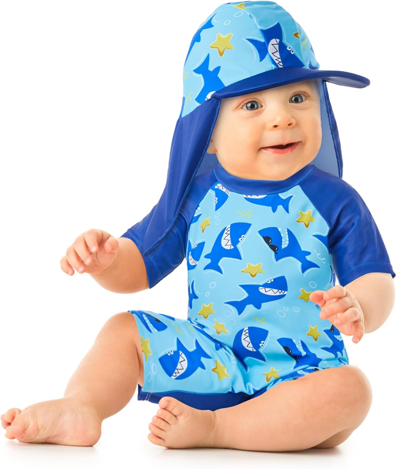 Lilian&Gema Toddler Boy Swimsuit UPF 50+ Protection One Piece Zipper Bathing Suit Baby Swimsuit with Adjustable Sun Hat