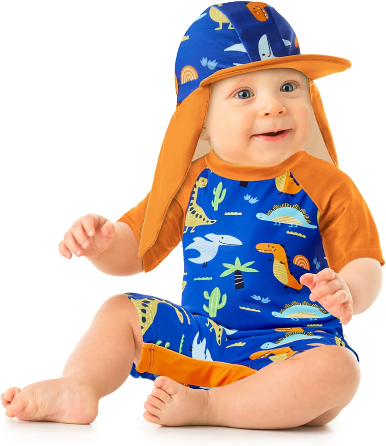 Lilian&Gema Toddler Boy Swimsuit UPF 50+ Protection One Piece Zipper Bathing Suit Baby Swimsuit with Adjustable Sun Hat