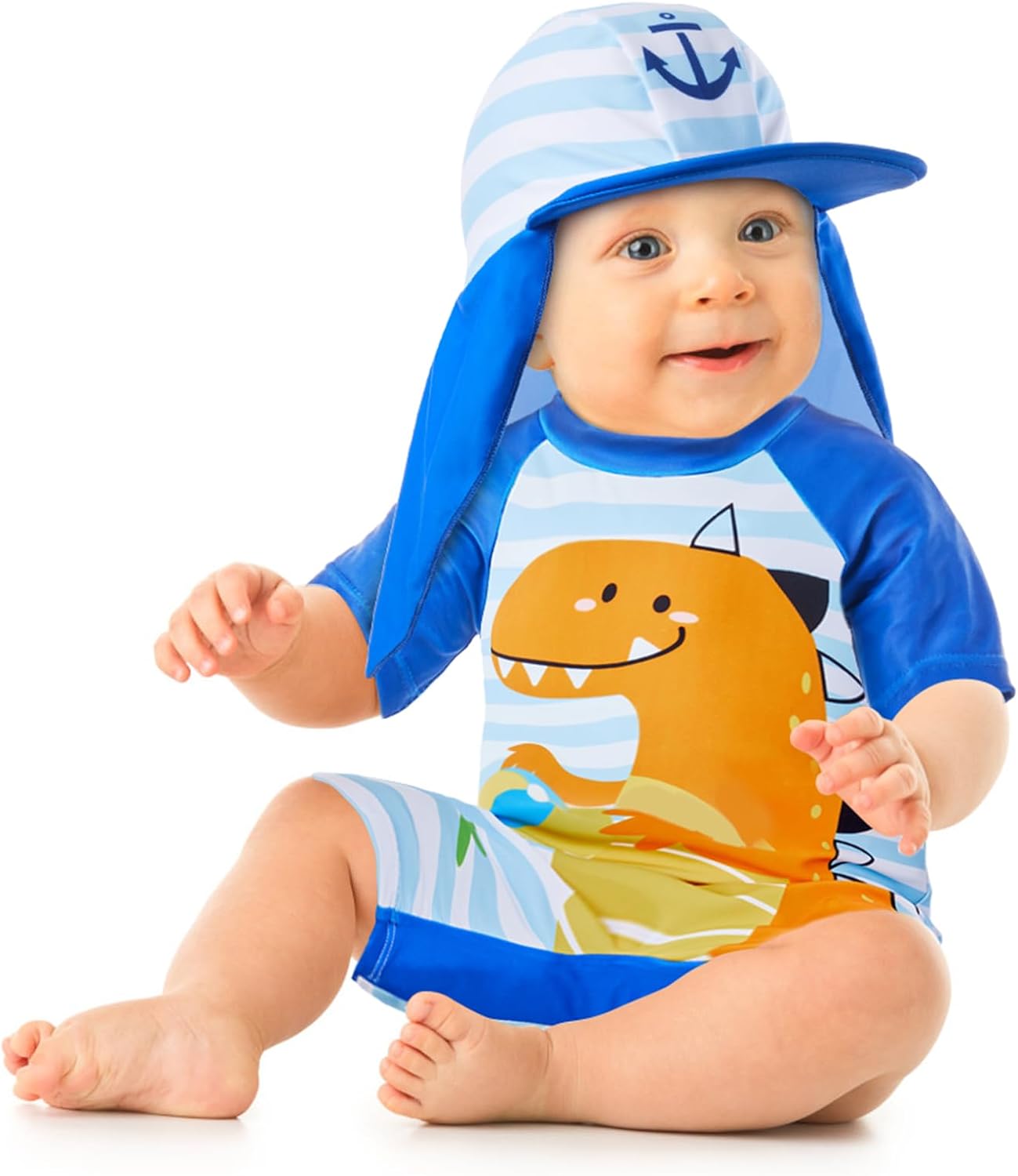 Lilian&Gema Toddler Boy Swimsuit UPF 50+ Protection One Piece Zipper Bathing Suit Baby Swimsuit with Adjustable Sun Hat