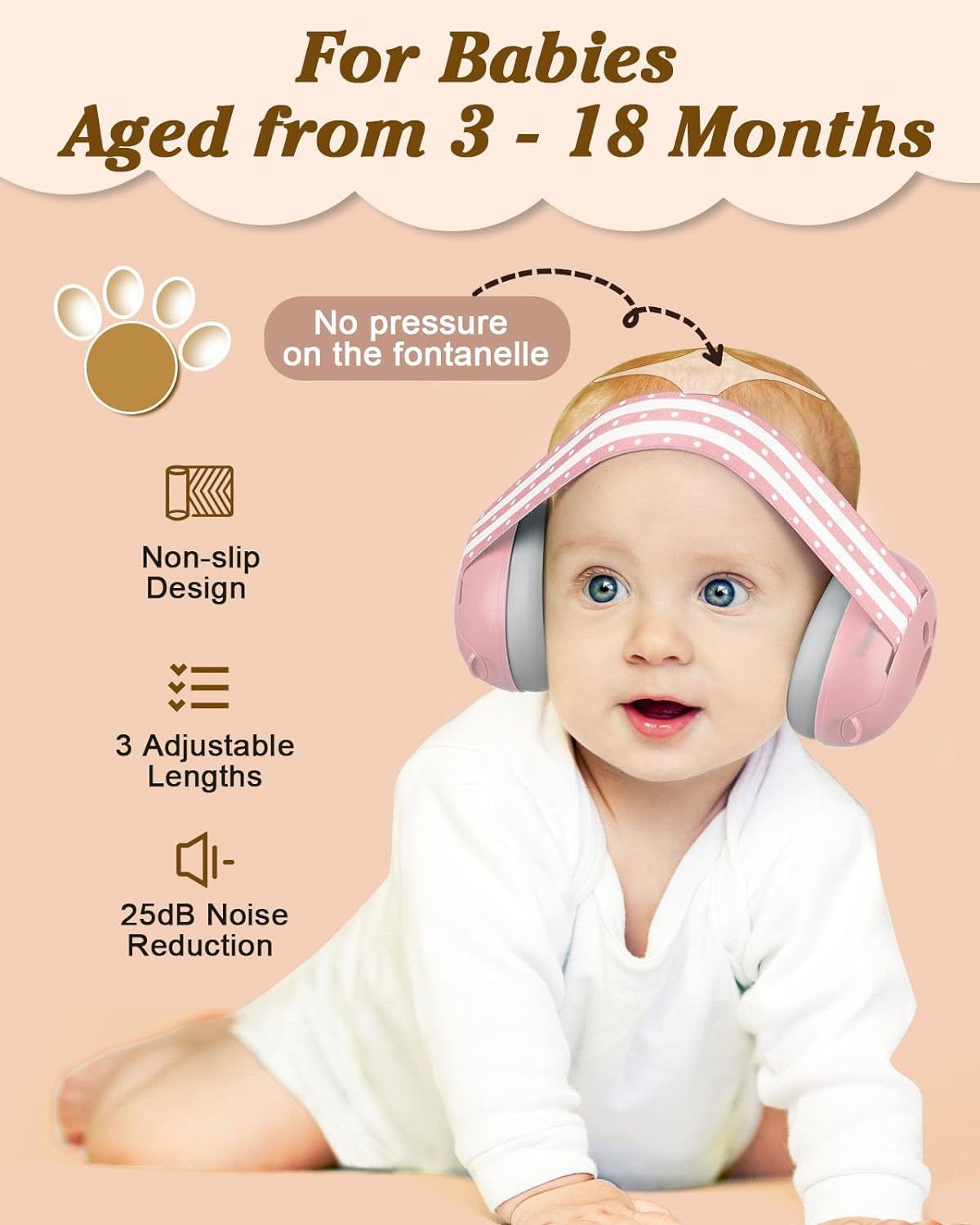 Lilian&Gema 2-in-1 Baby Ear Muffs Noise Protection, Adjustable Baby Headphones with Stretchy Band for Baby & Toddler