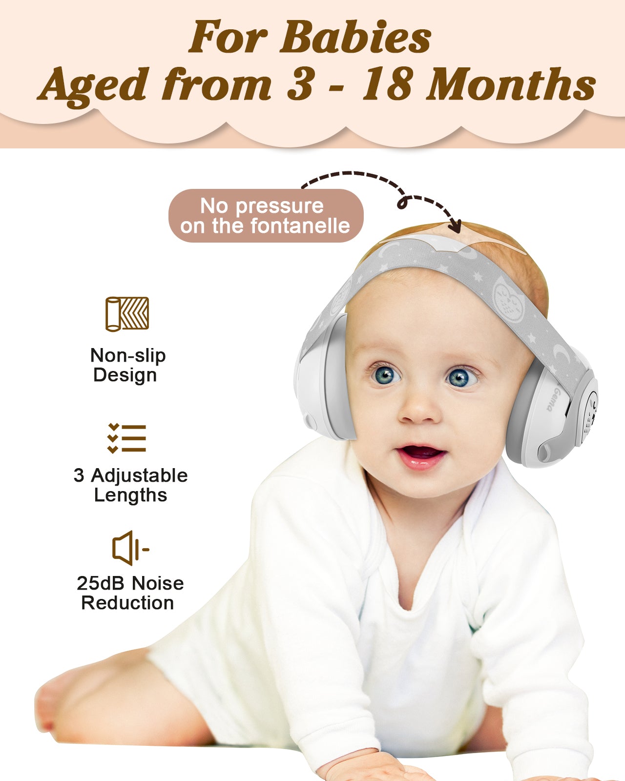 Lilian&Gema 2-in-1 Baby Ear Muffs Noise Protection, Adjustable Baby Headphones with Band, Owls Noise Cancelling Headphones for Baby & Toddler up to 4 Years, Baby Airplane Essentials/Outdoor, White