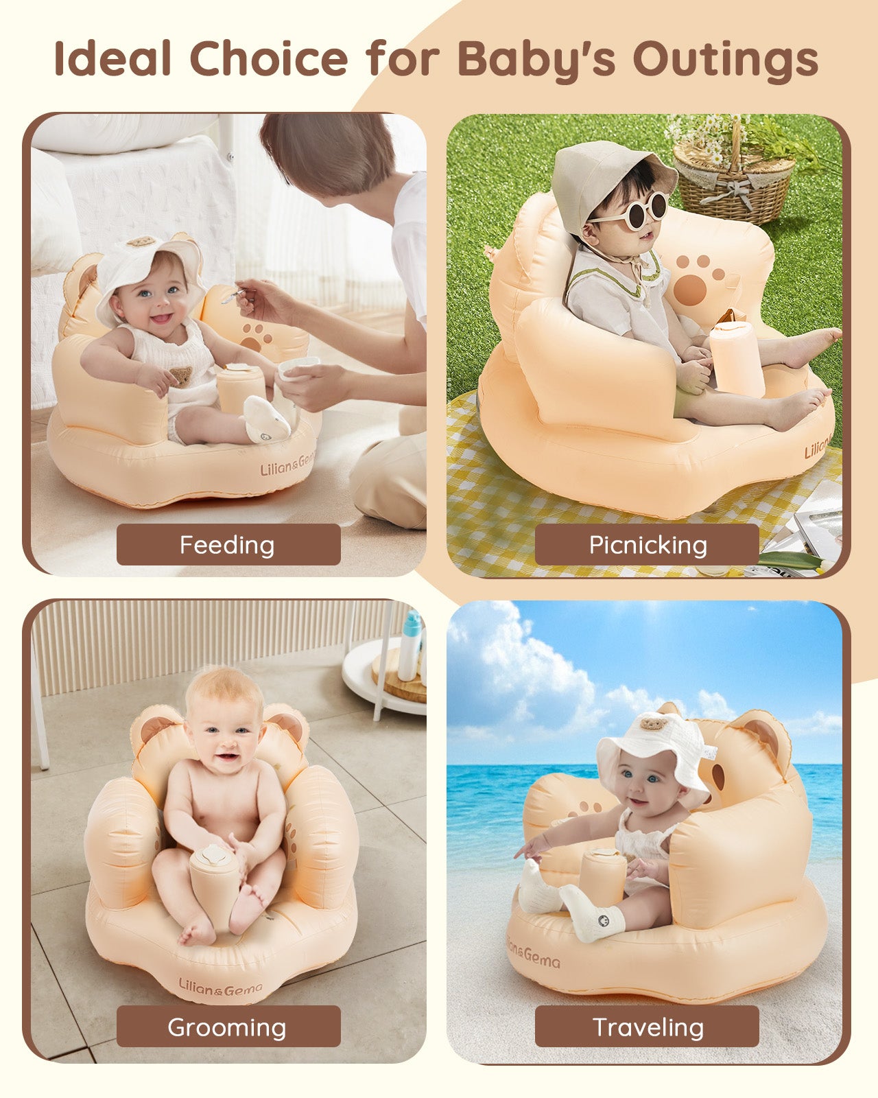 Inflatable Baby Seat for Babies 3-36 Months, Lilian&Gema Baby Chair sit me up, Built-in Pump Quick Inflate, Soft Support, Easy Upright Baby Seats for Infants for Sitting Up
