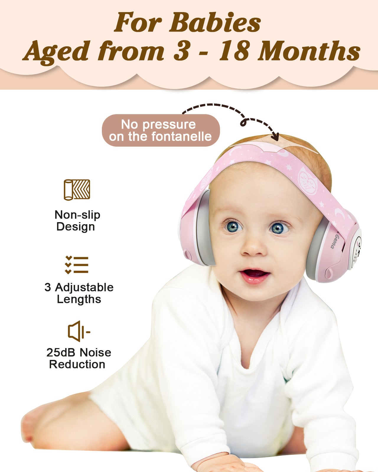 Lilian&Gema 2-in-1 Baby Ear Muffs Noise Protection, Adjustable Baby Headphones with Band, Owls Noise Cancelling Headphones for Baby & Toddler up to 4 Years, Baby Airplane Essentials/Outdoor, Pink