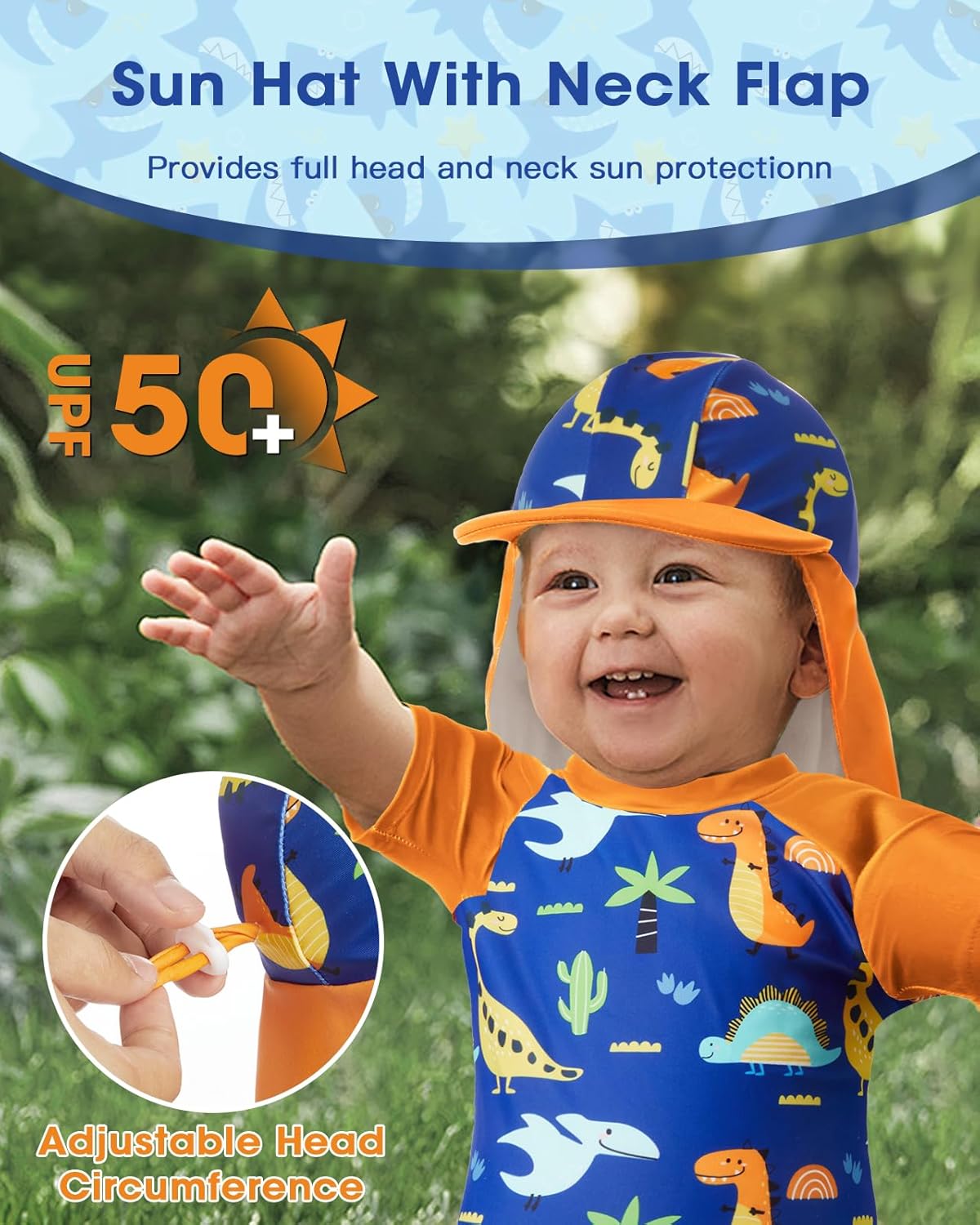 Lilian&Gema Toddler Boy Swimsuit UPF 50+ Protection One Piece Zipper Bathing Suit Baby Swimsuit with Adjustable Sun Hat