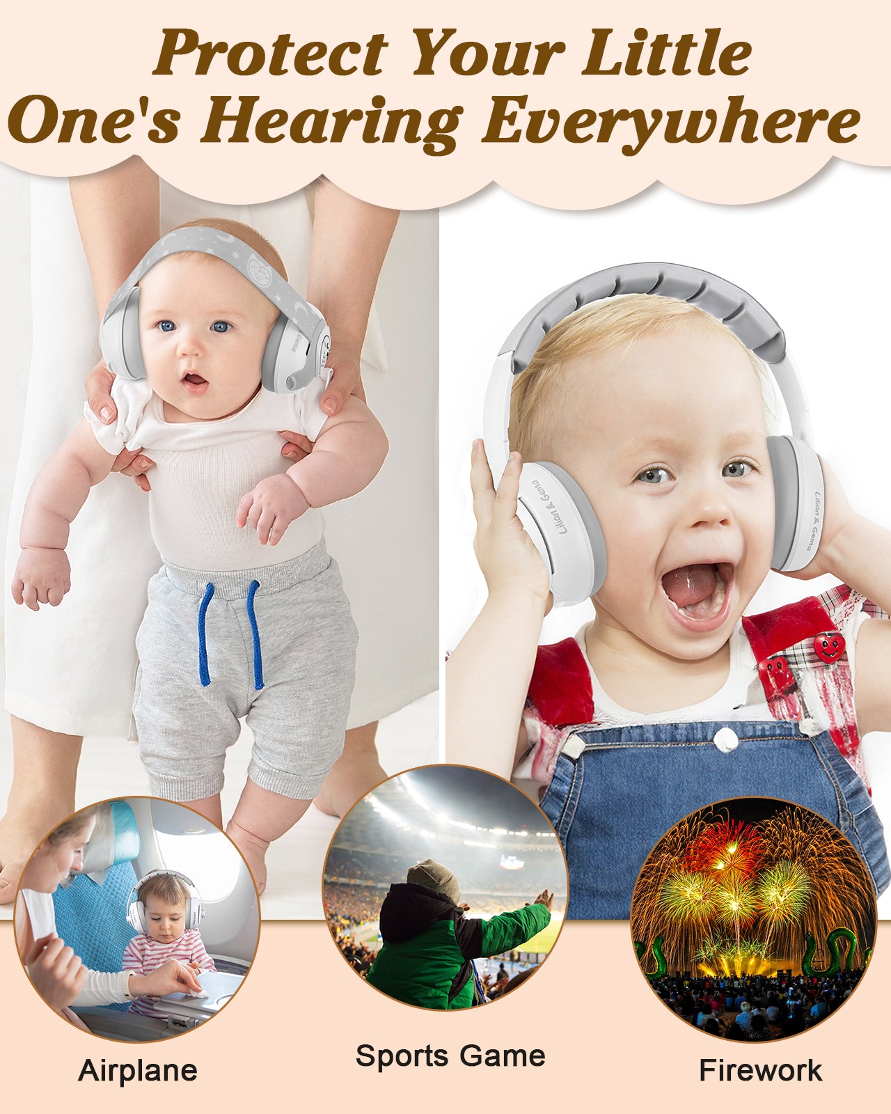 Lilian&Gema 2-in-1 Baby Ear Muffs Noise Protection, Adjustable Baby Headphones with Band, Owls Noise Cancelling Headphones for Baby & Toddler up to 4 Years, Baby Airplane Essentials/Outdoor, White
