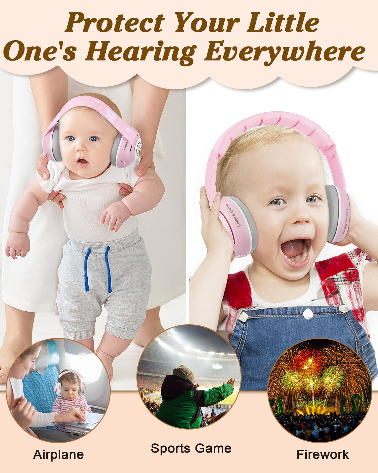 Lilian&Gema 2-in-1 Baby Ear Muffs Noise Protection, Adjustable Baby Headphones with Band, Owls Noise Cancelling Headphones for Baby & Toddler up to 4 Years, Baby Airplane Essentials/Outdoor, Pink