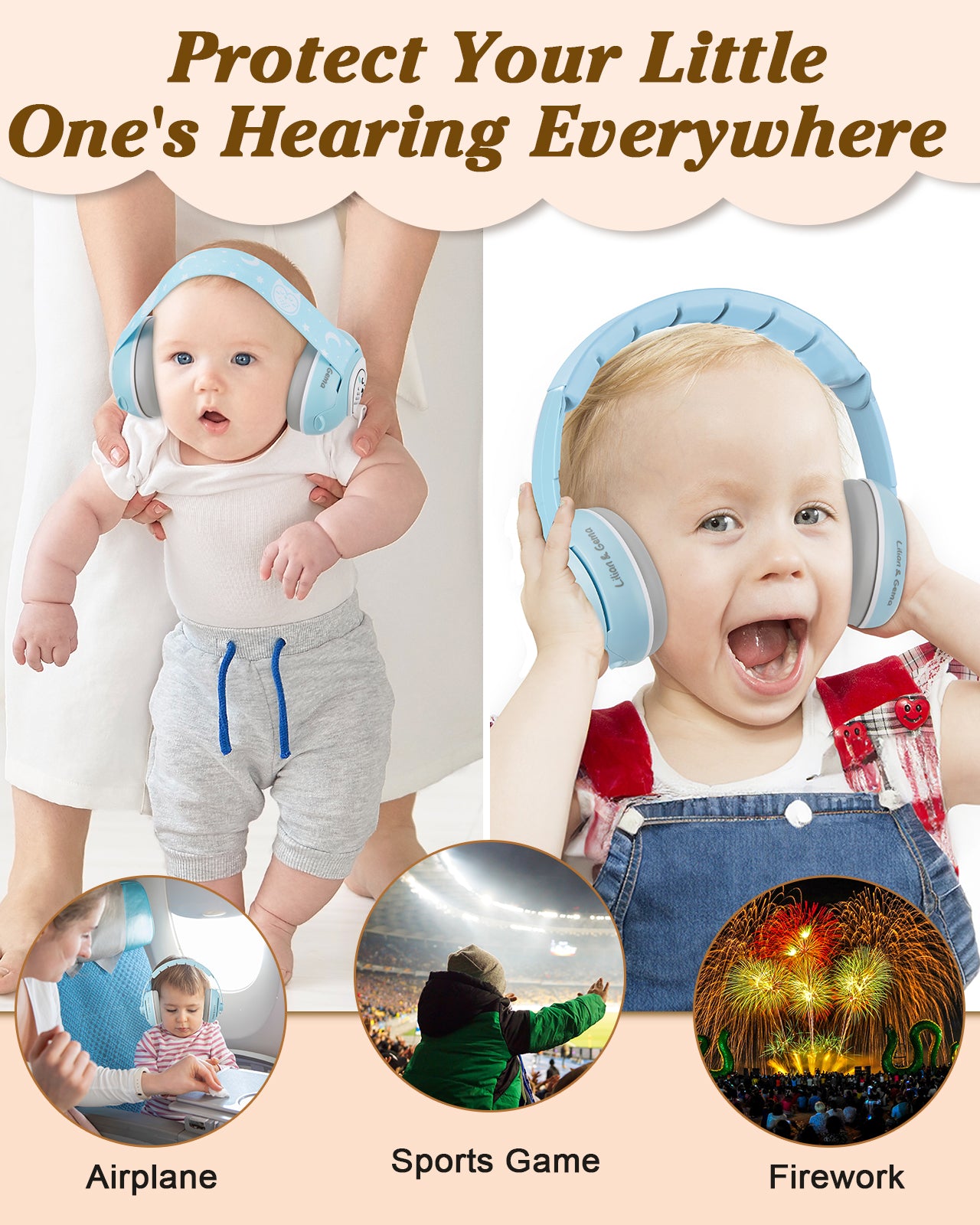 Lilian&Gema 2-in-1 Baby Ear Muffs Noise Protection, Adjustable Baby Headphones with Band, Owls Noise Cancelling Headphones for Baby & Toddler up to 4 Years, Baby Airplane Essentials/Outdoor, Blue