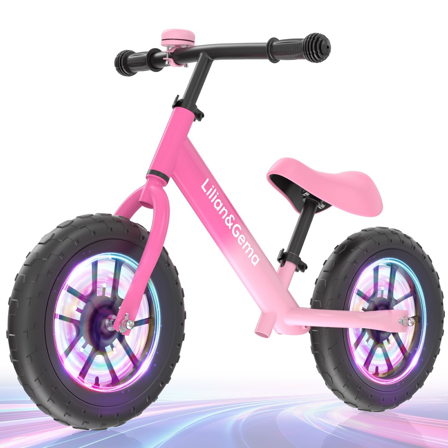 Lilian&Gema Balance Bike, Colorful Lighting Toddler Balance Bike, No Pedal Toddler Bikes with Adjustable Handlebar & Seat, 12-Inch Wheel, Suitable for Boys and Girls Ages 2 3 4 5