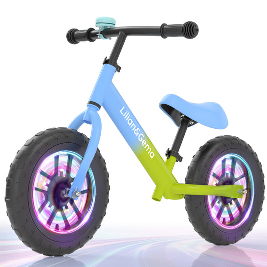 Lilian&Gema Balance Bike, Colorful Lighting Toddler Balance Bike, No Pedal Toddler Bikes with Adjustable Handlebar & Seat, 12-Inch Wheel, Suitable for Boys and Girls Ages 2 3 4 5（复制）