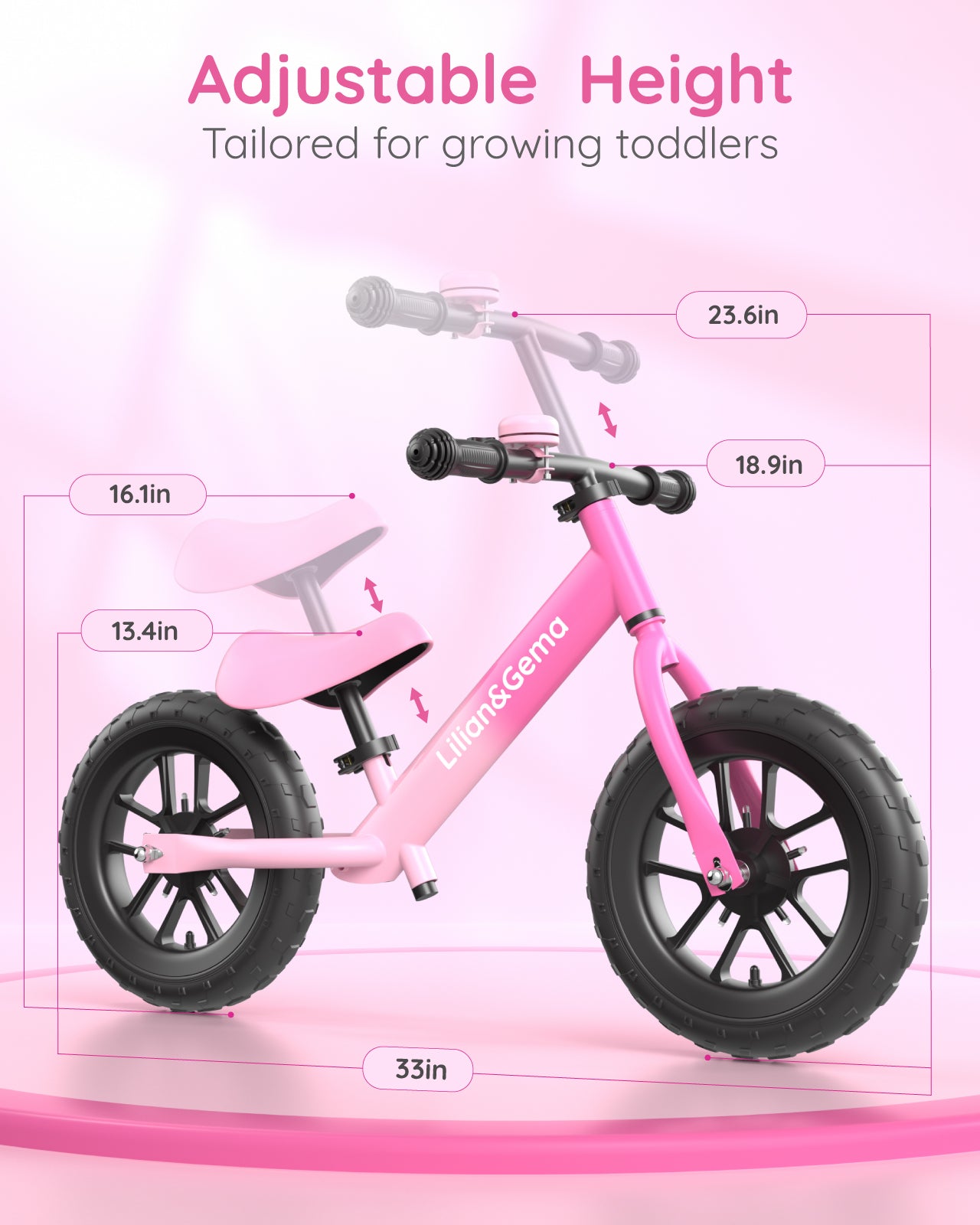 Lilian&Gema Balance Bike, Colorful Lighting Toddler Balance Bike, No Pedal Toddler Bikes with Adjustable Handlebar & Seat, 12-Inch Wheel, Suitable for Boys and Girls Ages 2 3 4 5