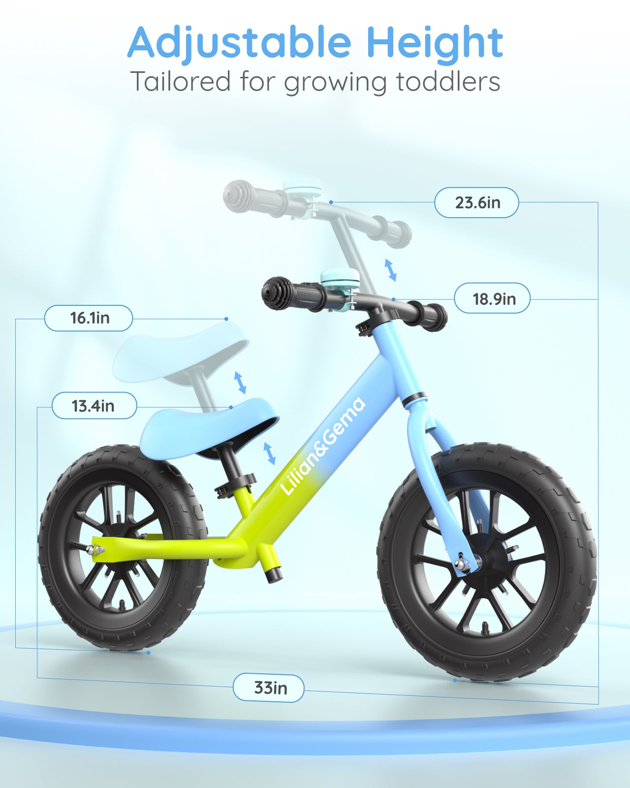 Lilian&Gema Balance Bike, Colorful Lighting Toddler Balance Bike, No Pedal Toddler Bikes with Adjustable Handlebar & Seat, 12-Inch Wheel, Suitable for Boys and Girls Ages 2 3 4 5（复制）