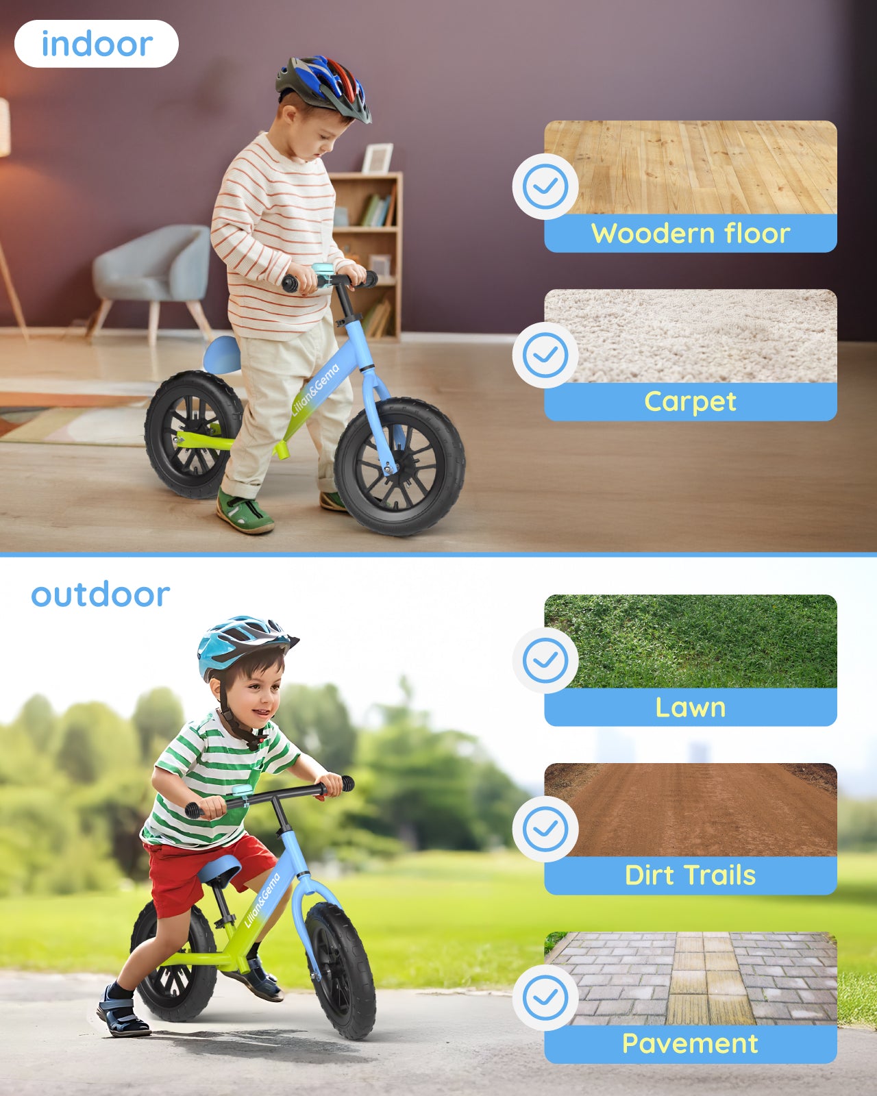 Lilian&Gema Balance Bike, Colorful Lighting Toddler Balance Bike, No Pedal Toddler Bikes with Adjustable Handlebar & Seat, 12-Inch Wheel, Suitable for Boys and Girls Ages 2 3 4 5（复制）