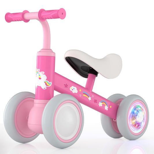 Lilian&Gema Colorful Lighting Baby Balance Bike for 1 Year Old Boys Girls, 12-24 Months Toddler Balance Bike, No Pedal 4 Wheels Toddler Bike with Soft Seat, Toddler First Bike, 1st Birthday Gifts