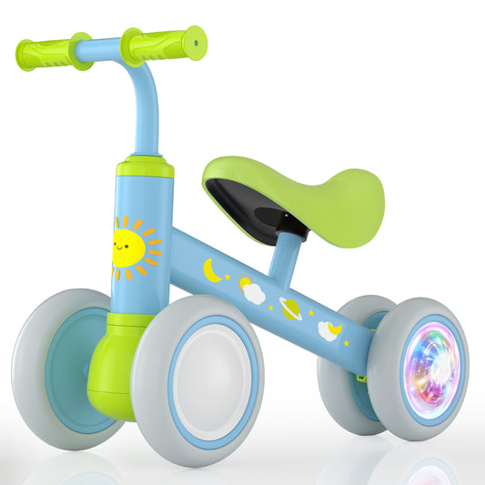 Lilian&Gema Colorful Lighting Baby Balance Bike for 1 Year Old Boys Girls, 12-24 Months Toddler Balance Bike, No Pedal 4 Wheels Toddler Bike with Soft Seat, Toddler First Bike, 1st Birthday Gifts