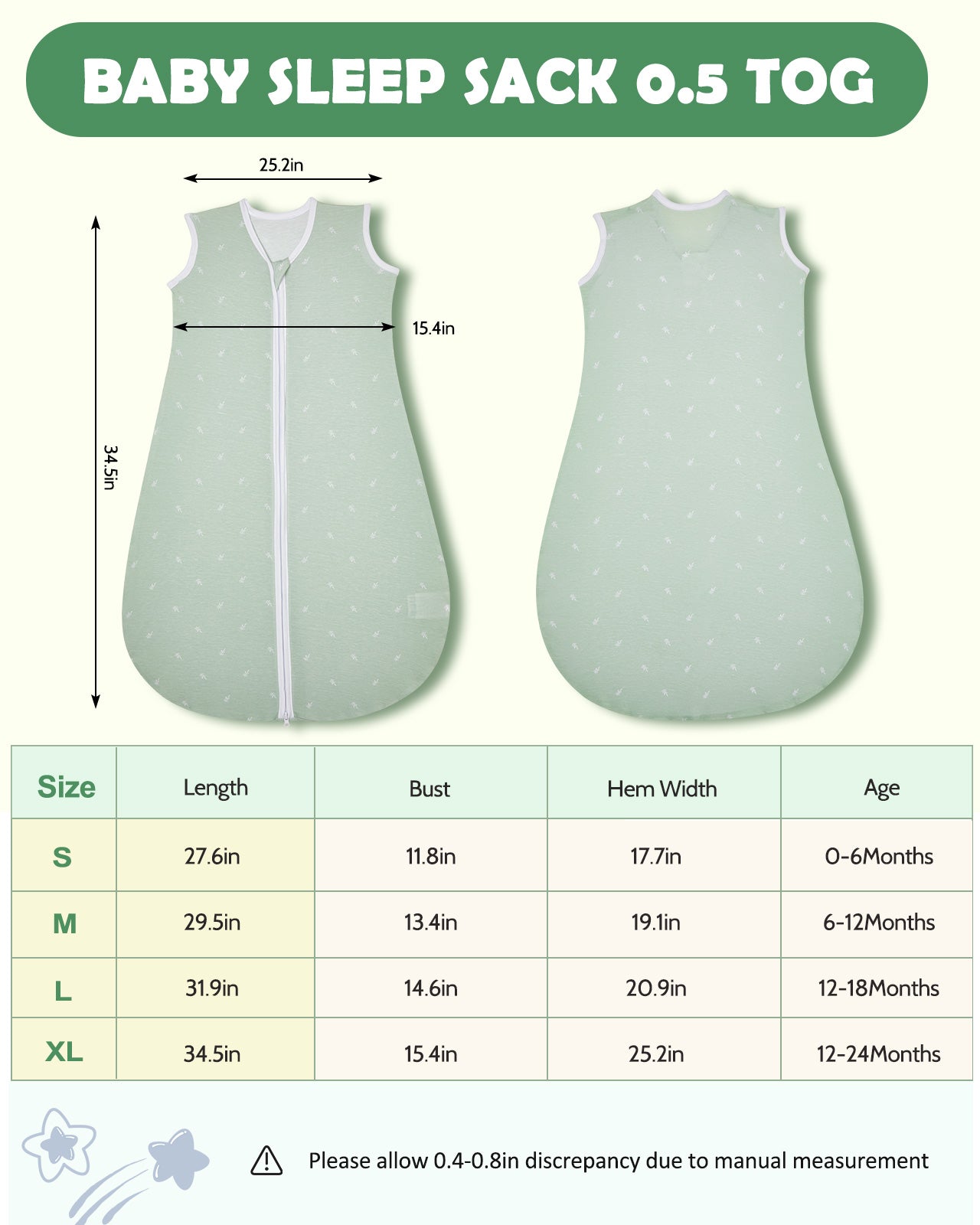 Lilian&Gema 3 Pack Baby Sleeping Bag 0.5 TOG, Unisex Summer Baby Sleep Sacks, Sleeveless Swaddle Wearable Blanket with 2-Way Zipper for Baby Infant Toddler,XL,Green