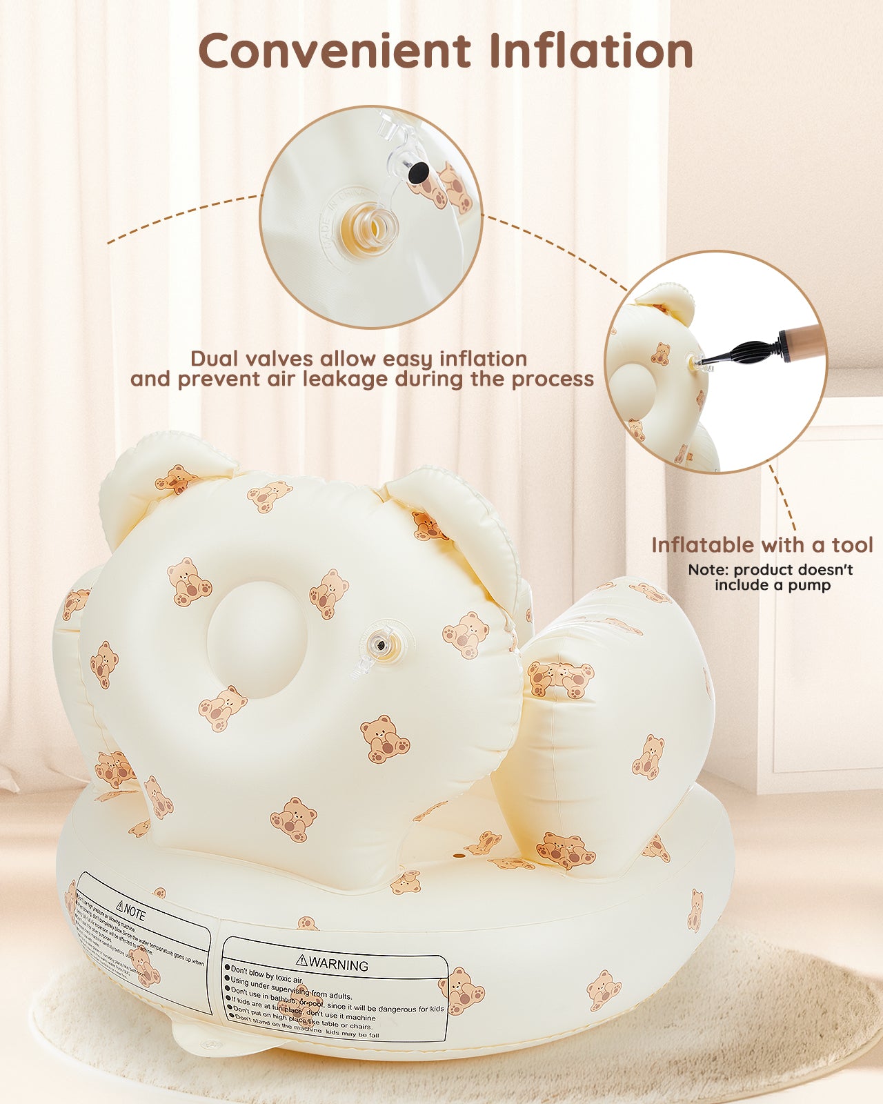Inflatable Baby Seat for Babies 3-36 Months, Lilian&Gema Baby Chair sit me up, Built-in Pump Quick Inflate, Soft Support, Easy Upright Baby Seats for Infants for Sitting Up