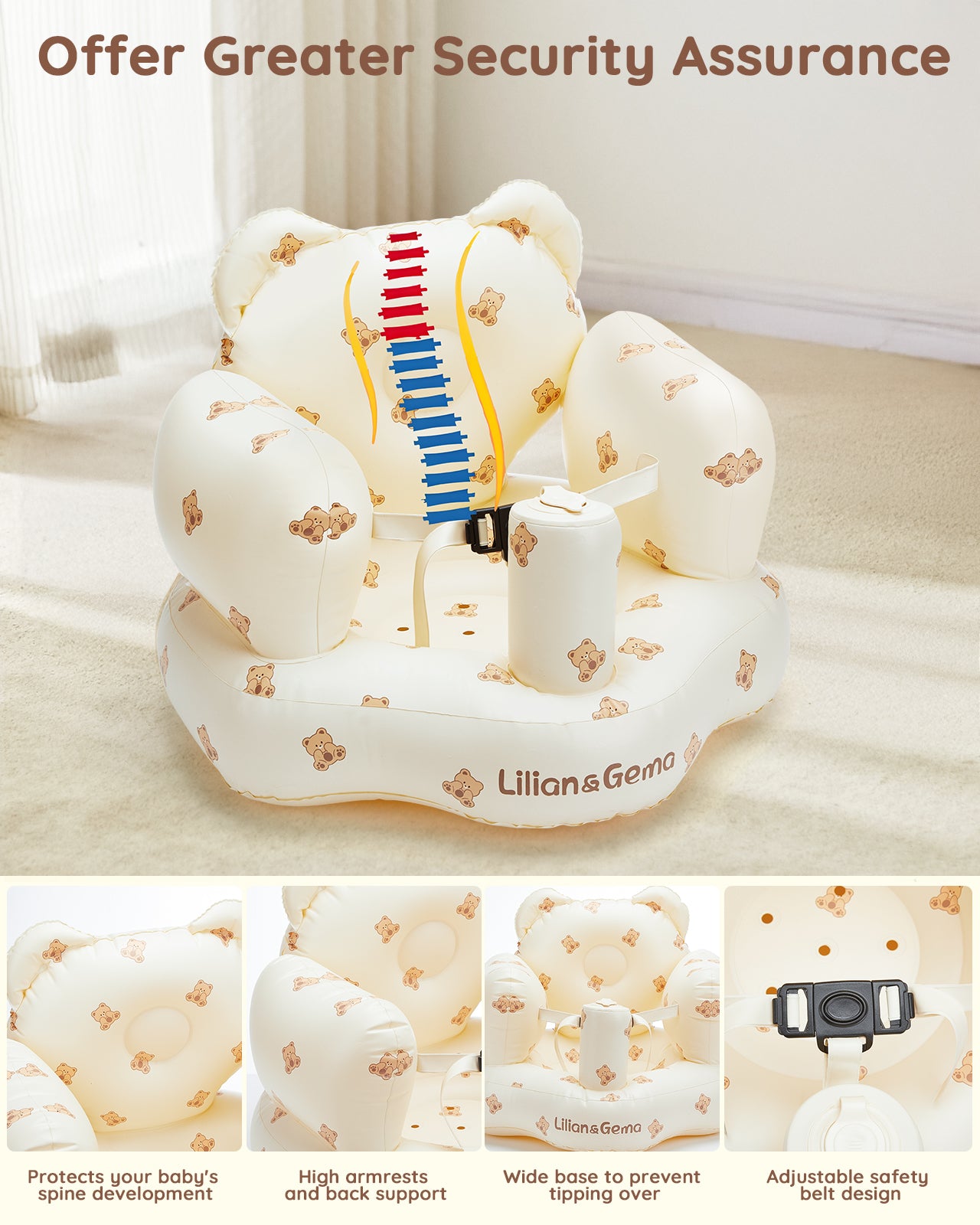 Inflatable Baby Seat for Babies 3-36 Months, Lilian&Gema Baby Chair sit me up, Built-in Pump Quick Inflate, Soft Support, Easy Upright Baby Seats for Infants for Sitting Up
