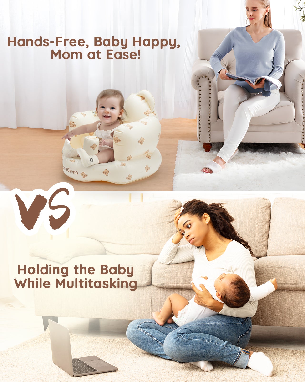 Inflatable Baby Seat for Babies 3-36 Months, Lilian&Gema Baby Chair sit me up, Built-in Pump Quick Inflate, Soft Support, Easy Upright Baby Seats for Infants for Sitting Up