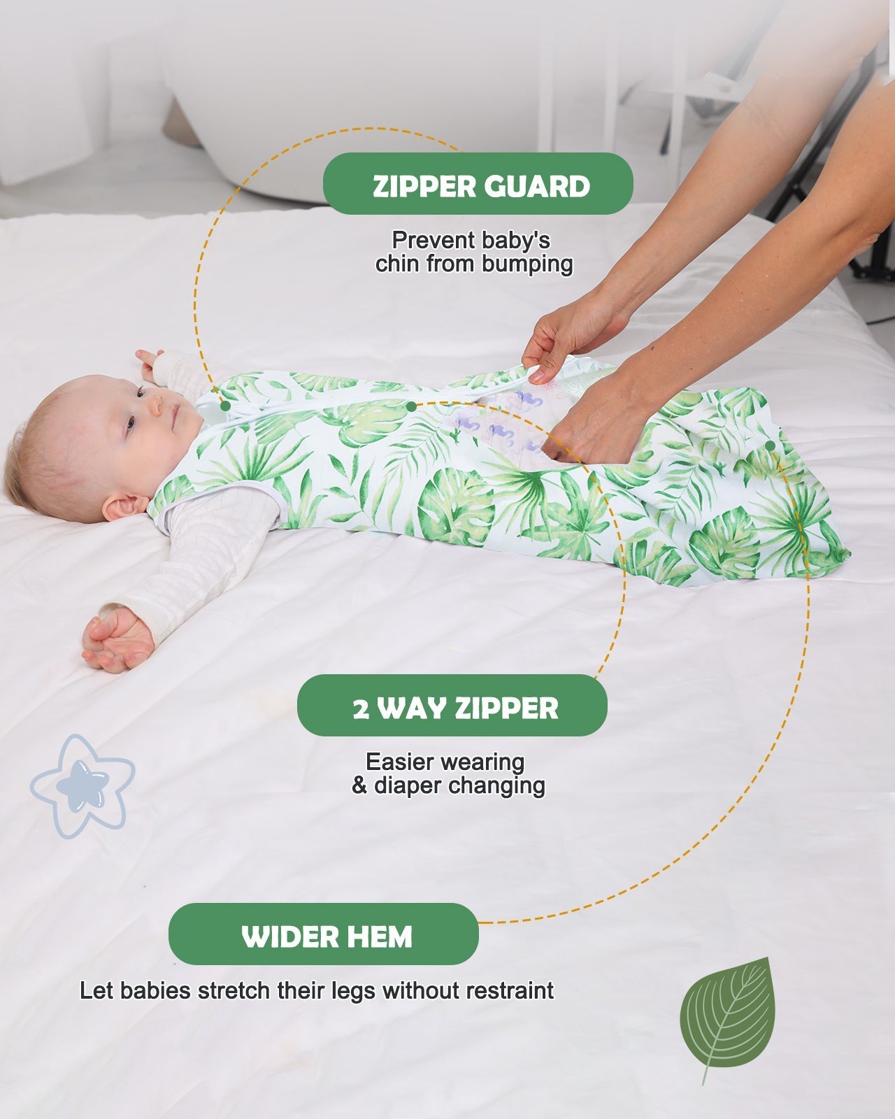 Lilian&Gema 3 Pack Baby Sleeping Bag 0.5 TOG, Unisex Summer Baby Sleep Sacks, Sleeveless Swaddle Wearable Blanket with 2-Way Zipper for Baby Infant Toddler,S,Green