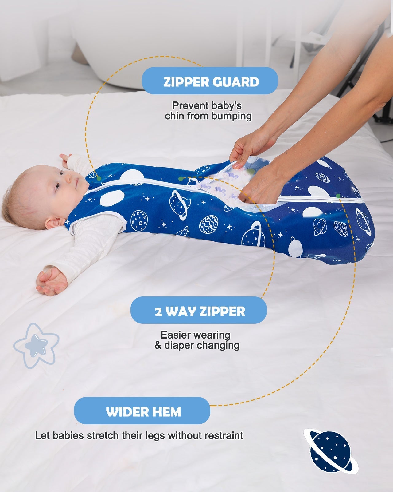 Lilian&Gema 3 Pack Baby Sleeping Bag 0.5 TOG, Unisex Summer Baby Sleep Sacks, Sleeveless Swaddle Wearable Blanket with 2-Way Zipper for Baby Infant Toddler,XL,Blue