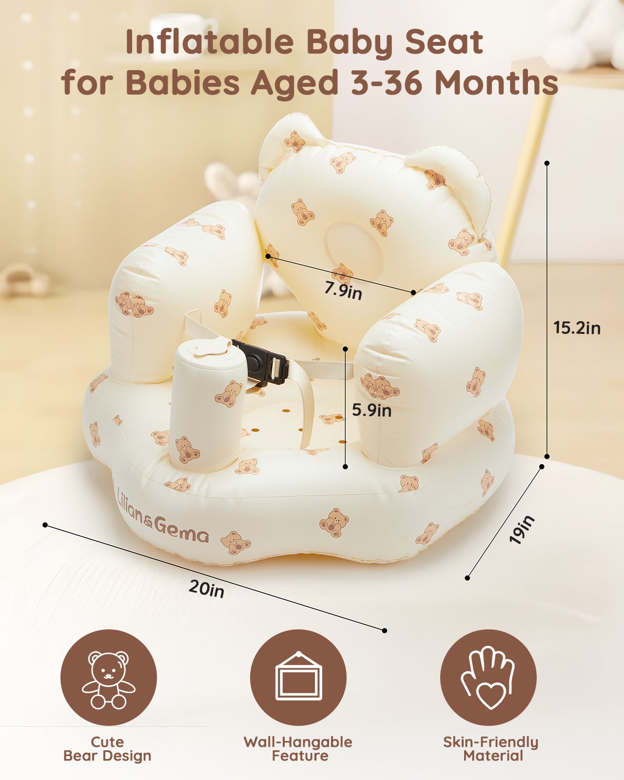 Inflatable Baby Seat for Babies 3-36 Months, Lilian&Gema Baby Chair sit me up, Built-in Pump Quick Inflate, Soft Support, Easy Upright Baby Seats for Infants for Sitting Up