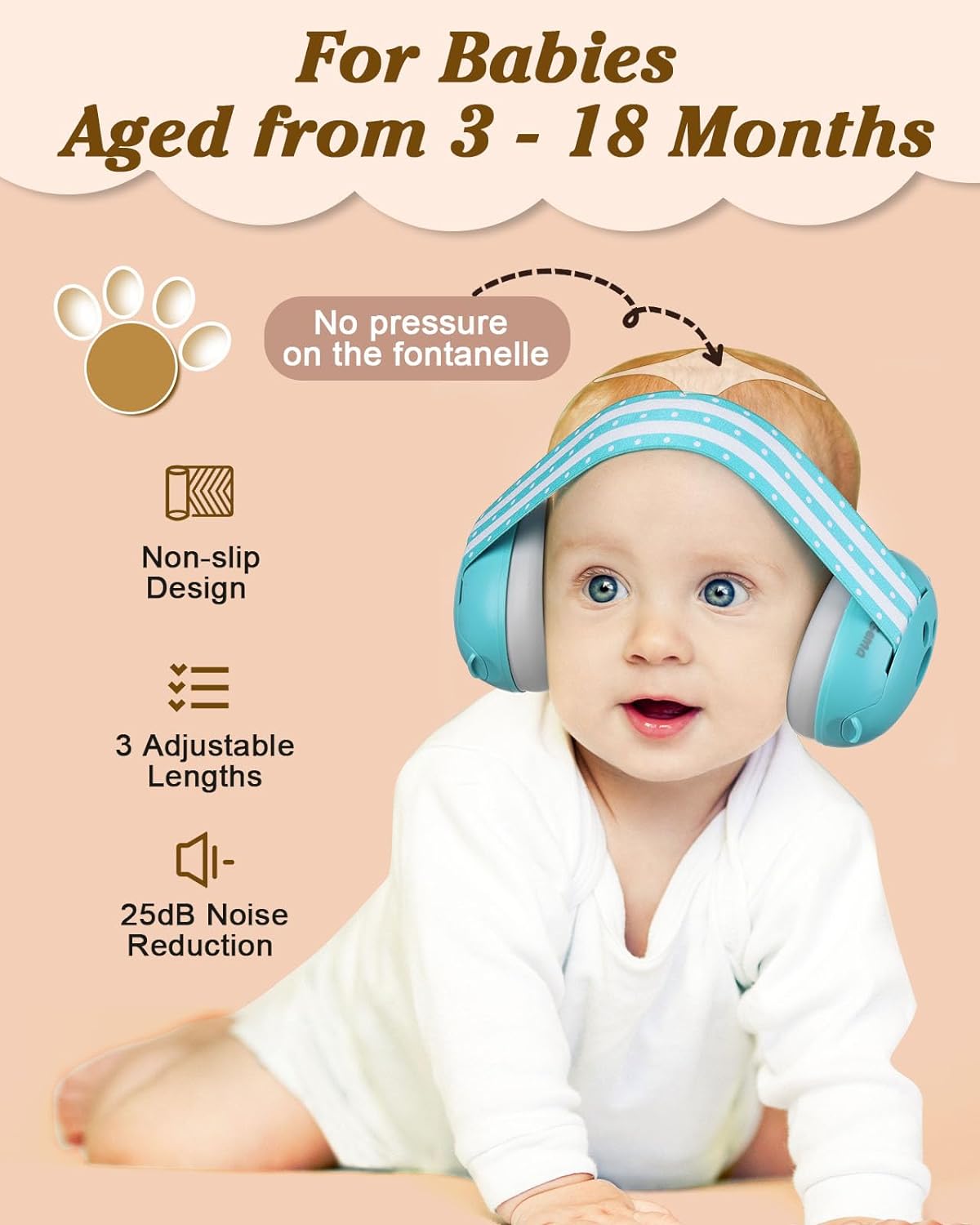 Lilian&Gema 2-in-1 Baby Ear Muffs Noise Protection, Adjustable Baby Headphones with Stretchy Band for Baby & Toddler