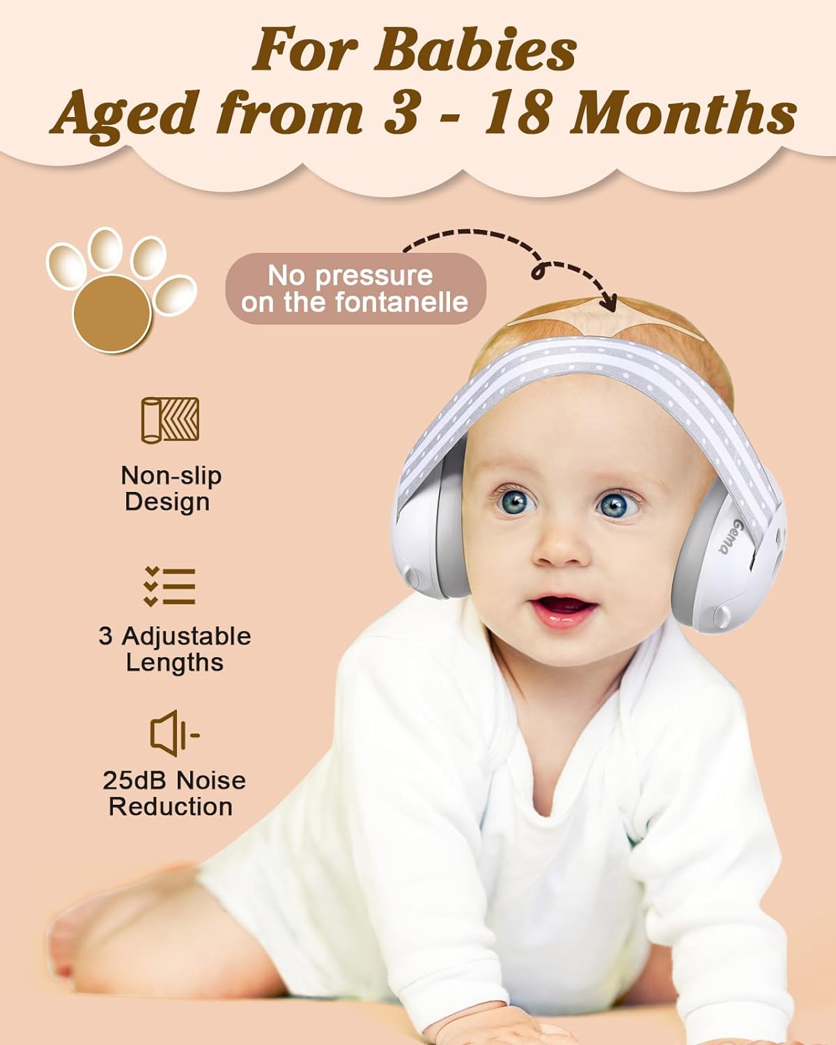 Lilian&Gema 2-in-1 Baby Ear Muffs Noise Protection, Adjustable Baby Headphones with Stretchy Band for Baby & Toddler