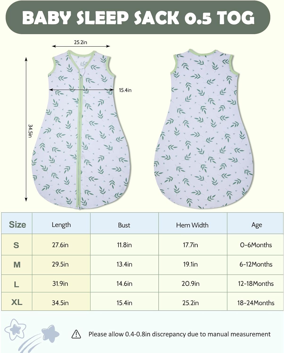 Lilian&Gema Baby Sleep Sack Unisex Baby Sleeping Bag 0.5 TOG Extra Soft Lightweight Wearable Blanket for Infant Toddler