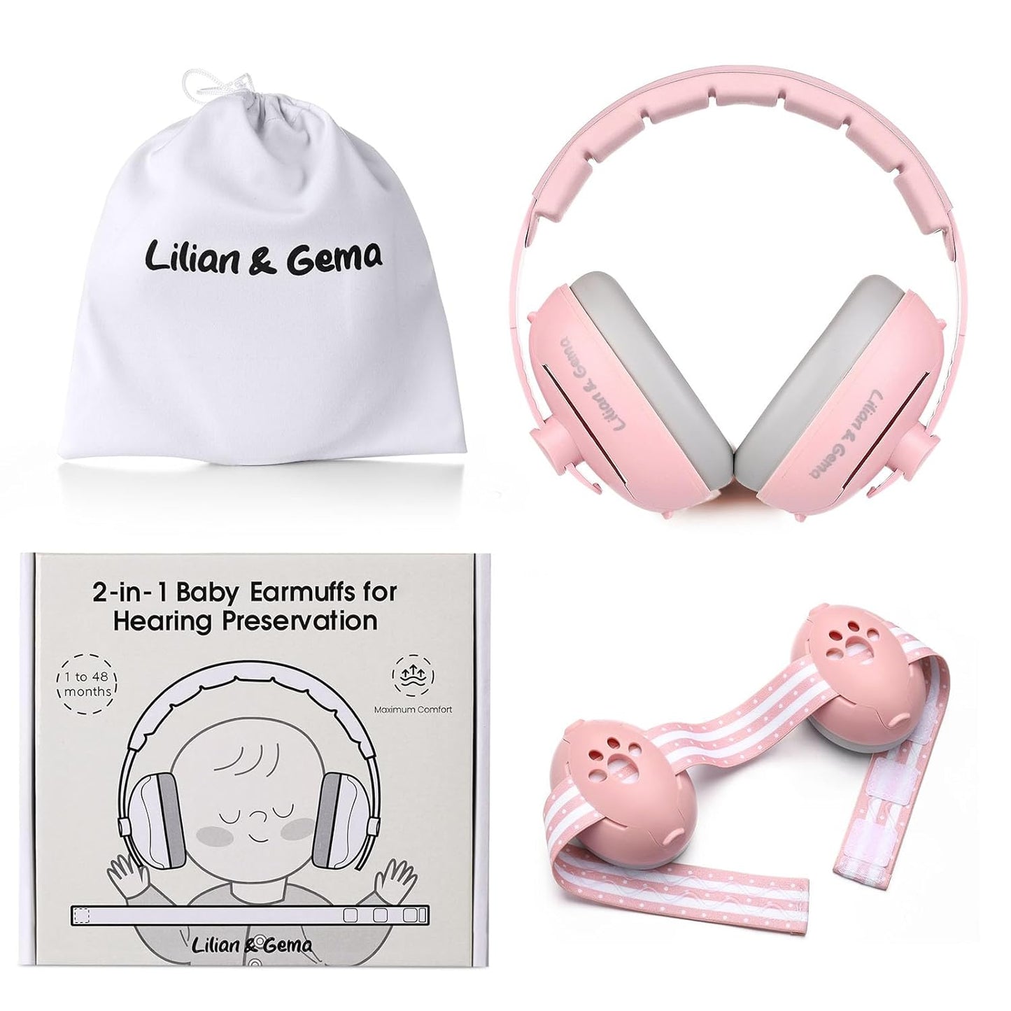 Lilian&Gema 2-in-1 Baby Ear Muffs Noise Protection, Adjustable Baby Headphones with Stretchy Band, Noise Cancelling Headphones for Baby & Toddler up to 4 Years, Baby Airplane Essentials/Outdoor, Blue