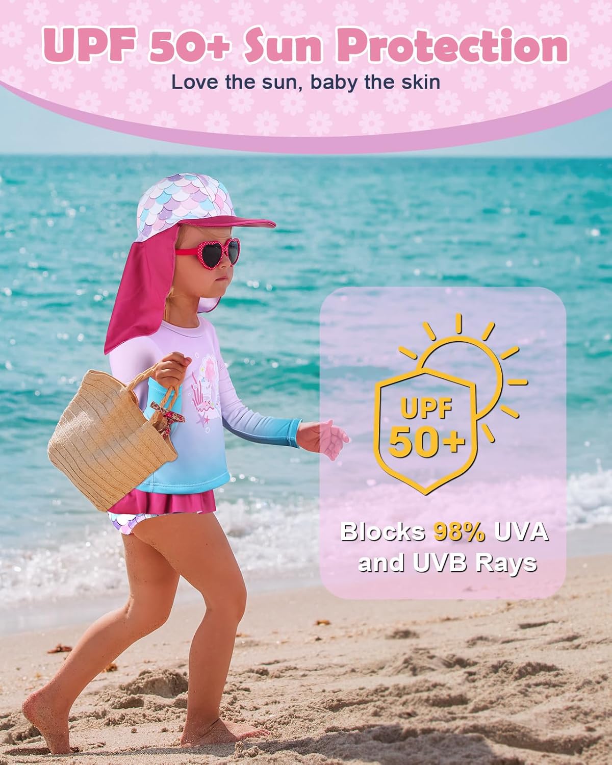 Lilian & Gema 4-Piece Baby Toddler Girl Swimsuit Set - Tankini & Rash Guard Girls Bathing Suit with UPF 50+ Sun Protection