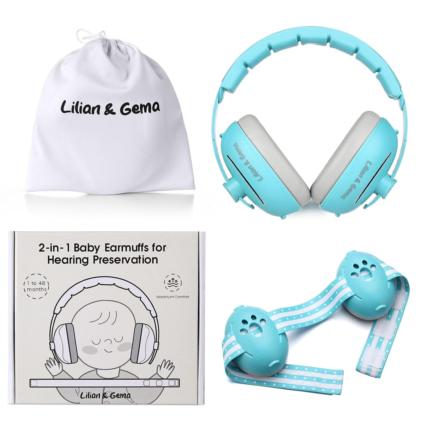 Lilian&Gema 2-in-1 Baby Ear Muffs Noise Protection, Adjustable Baby Headphones with Stretchy Band, Noise Cancelling Headphones for Baby & Toddler up to 4 Years, Baby Airplane Essentials/Outdoor, Pink