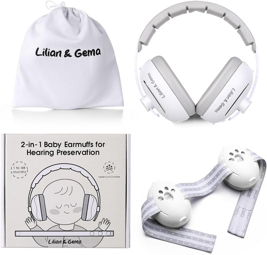 Lilian&Gema 2-in-1 Baby Ear Muffs Noise Protection, Adjustable Baby Headphones with Stretchy Band for Baby & Toddler