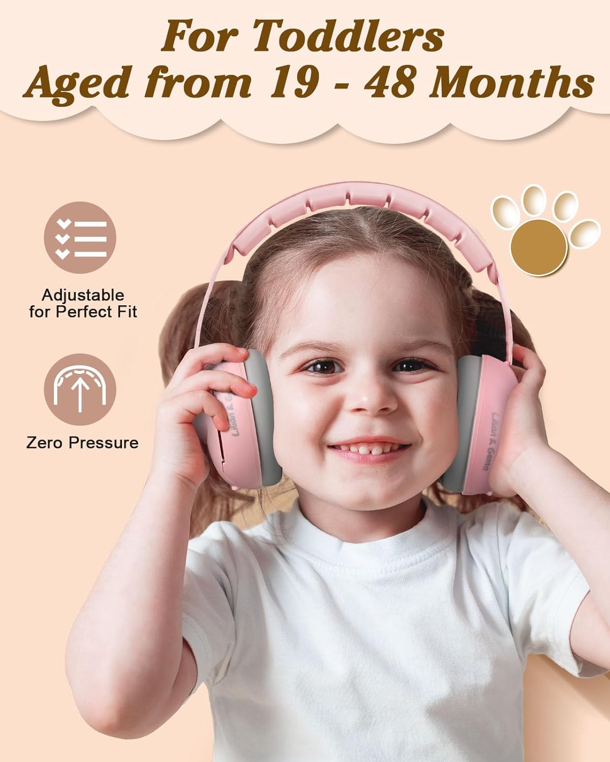 Lilian&Gema 2-in-1 Baby Ear Muffs Noise Protection, Adjustable Baby Headphones with Stretchy Band, Noise Cancelling Headphones for Baby & Toddler up to 4 Years, Baby Airplane Essentials/Outdoor, Pink