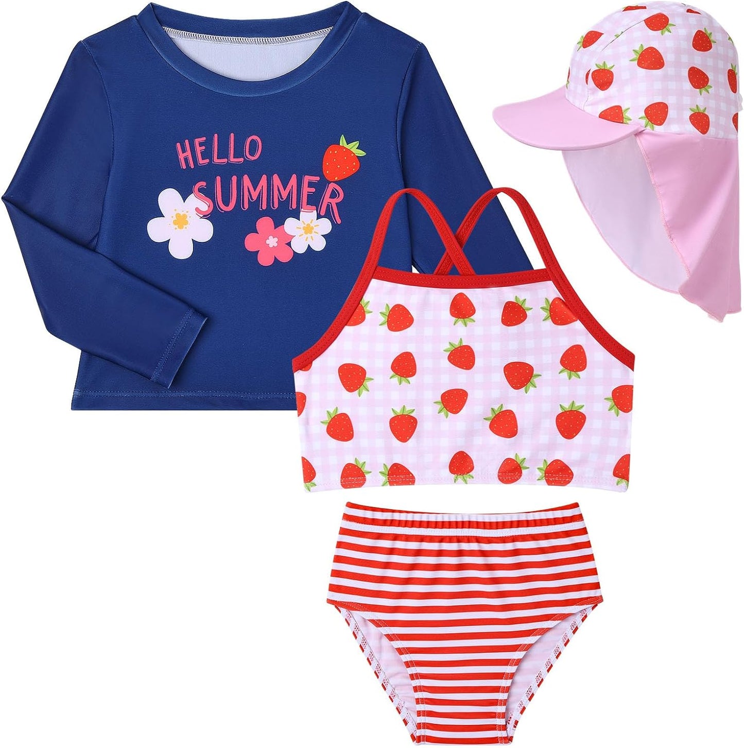 Lilian & Gema 4-Piece Baby Toddler Girl Swimsuit Set - Tankini & Rash Guard Girls Bathing Suit with UPF 50+ Sun Protection