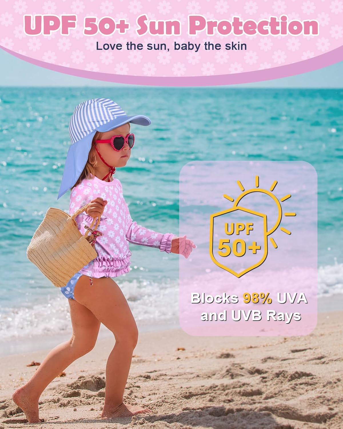 Lilian & Gema 4-Piece Baby Toddler Girl Swimsuit Set - Tankini & Rash Guard Girls Bathing Suit with UPF 50+ Sun Protection