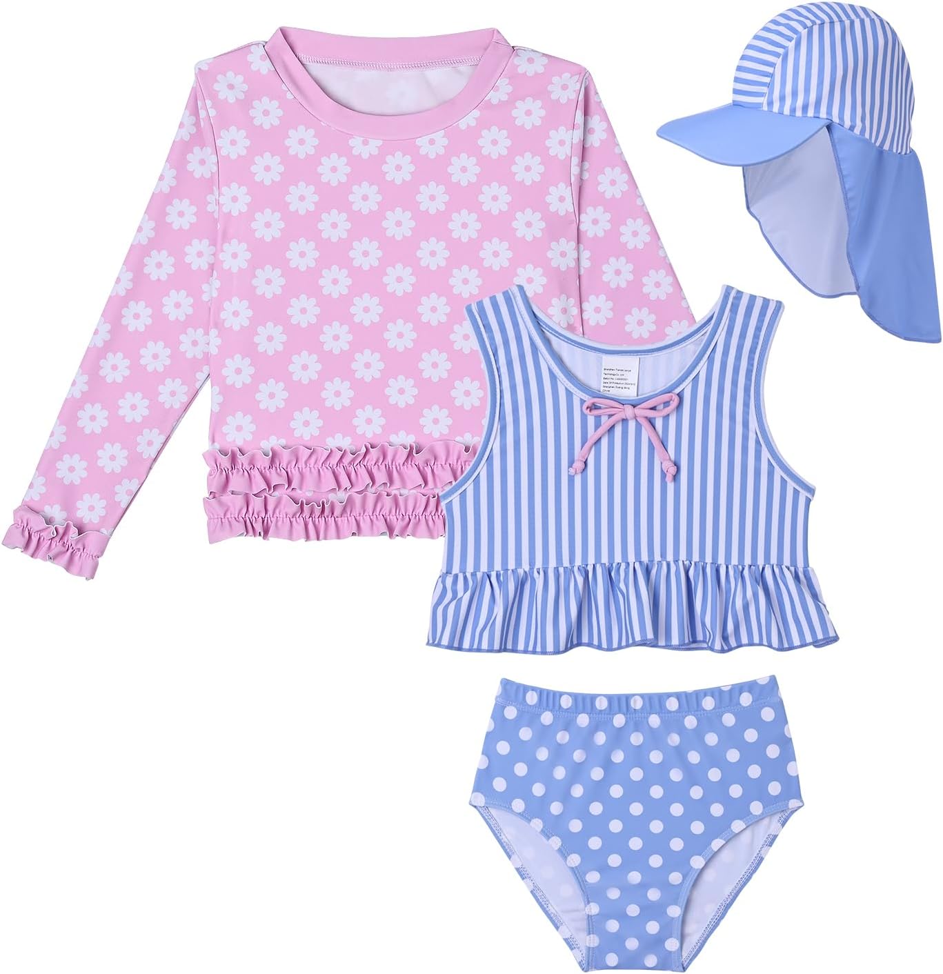 Lilian & Gema 4-Piece Baby Toddler Girl Swimsuit Set - Tankini & Rash Guard Girls Bathing Suit with UPF 50+ Sun Protection