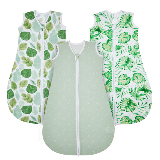 Lilian&Gema 3 Pack Baby Sleeping Bag 0.5 TOG, Unisex Summer Baby Sleep Sacks, Sleeveless Swaddle Wearable Blanket with 2-Way Zipper for Baby Infant Toddler,L,Green